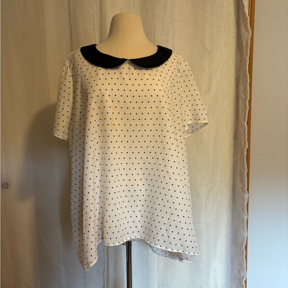 Pure Energy Black and White Polka Dot Blouse